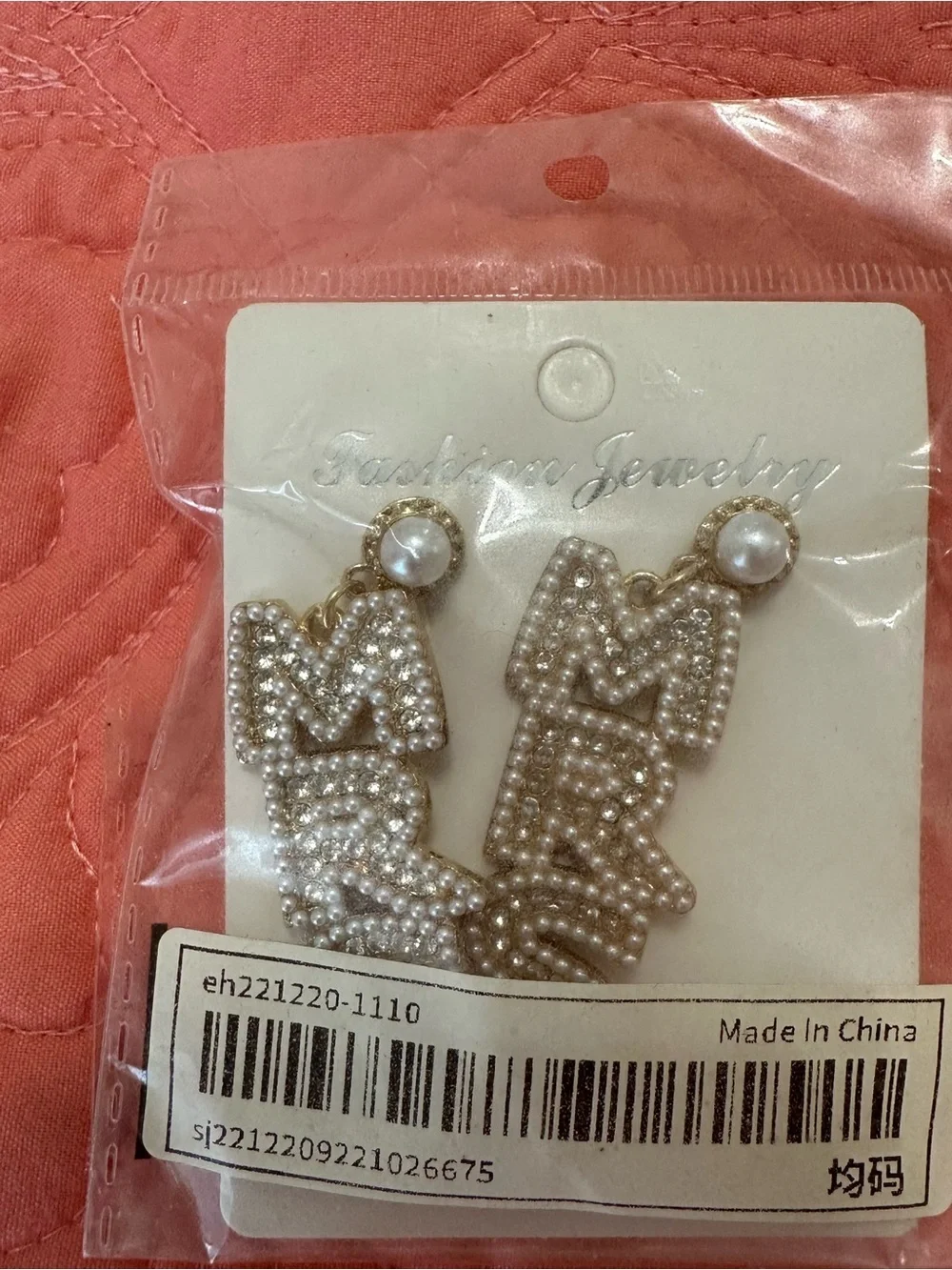 Pearl & Rhinestone “MRS” Statement Earrings – New